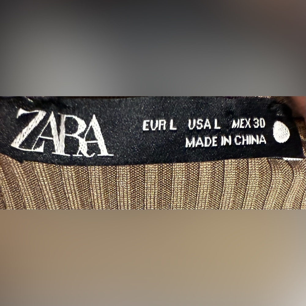 ZARA Ribbed Crop Top Large Taupe Organza Ruffle Long Sleeve Romantic. - Picture 9 of 11